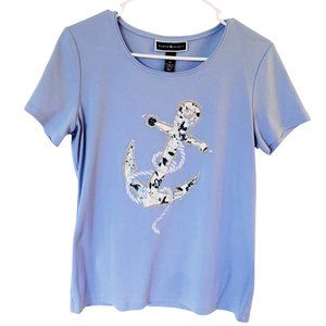 Karen Scott T shirt Sky blue with Anchor embroidery